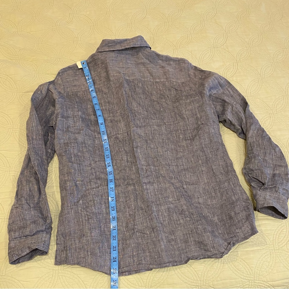 Brooks Brothers Heathered Slate Blue Linen Shirt - Picture 3 of 11